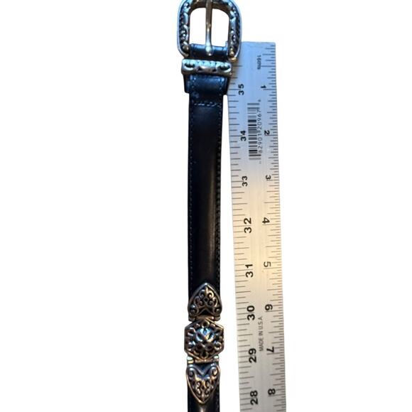 Brighton Vintage Black Leather Belt with Silver Buckle and Trim Medium main image 5